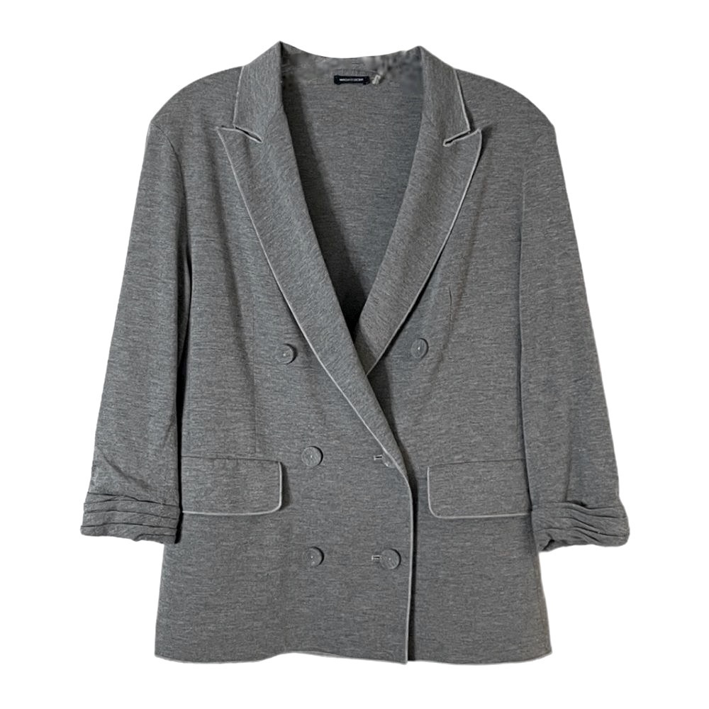 Magaschoni Heather Gray Casual Stretch Double Breasted Blazer Size S